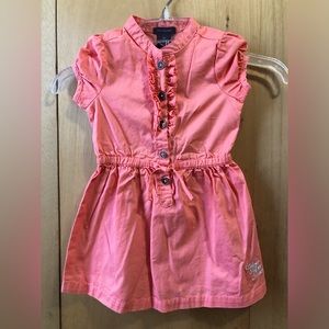 Girls 4T Coral Salmon Calvin Klein Jeans Button Ruffle Cotton Summer Dress